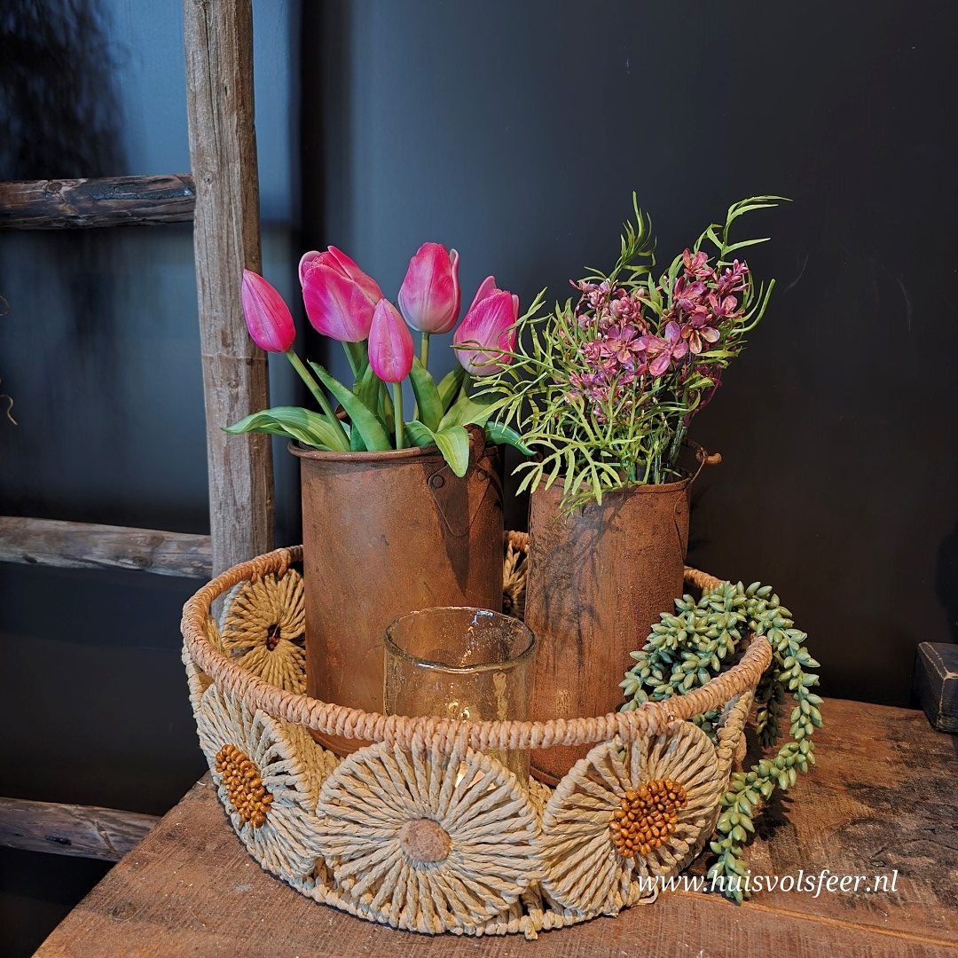Rotan Dienblad- Bloemen || 35 cm - Afbeelding 3