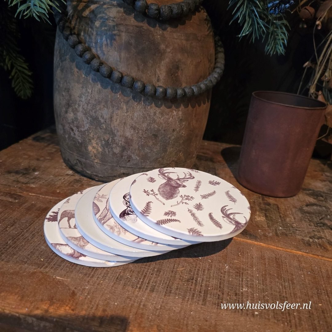 Set van 6 Onderzetters van Keramiek – Rendier - Afbeelding 7