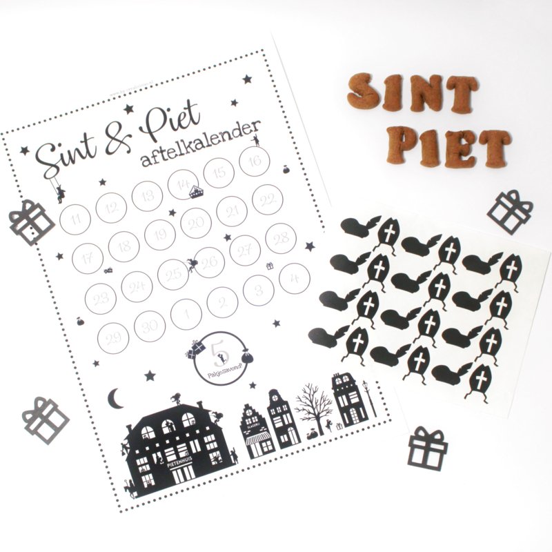 Aftelkalender Sint & Piet, inclusief stickers. - Afbeelding 2